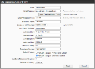 EU Business Order Form